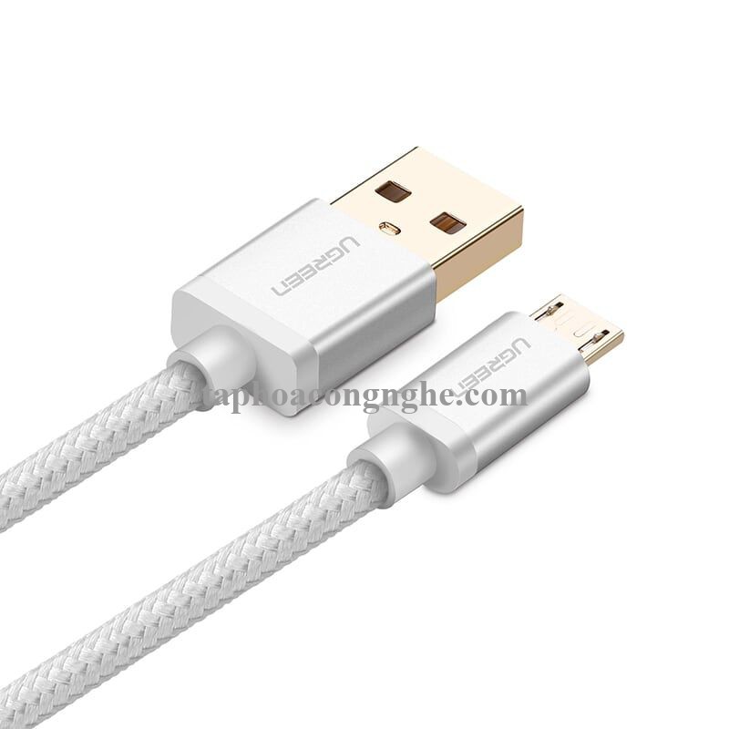 Ugreen 30654 0.5M màu Trắng Cáp sạc truyền dữ liệu USB 2.0 sang MICRO USB đầu mạ vàng US134 30030654